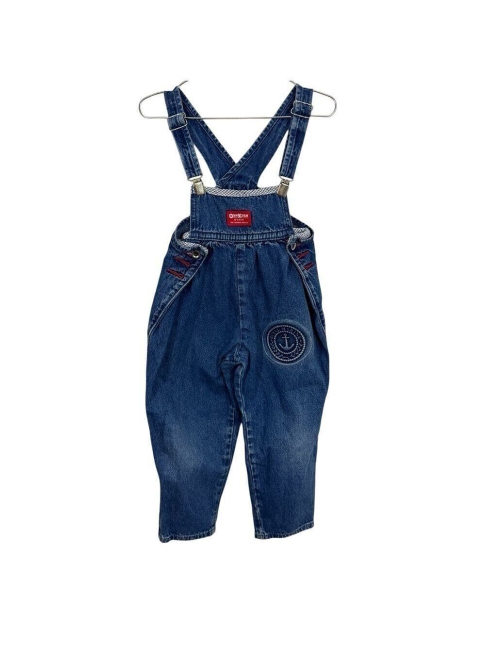 Vintage Oshkosh Denim Nautical Overalls Sz 4 Yrs Blue Jean Suspender Clip USA